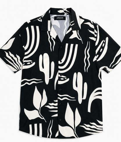 Camisa Negra Hombre Estampado Abstracto Premium | Manga Corta | ARDER