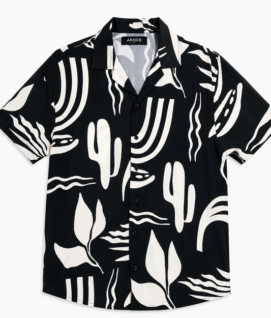 Camisa Negra Hombre Estampado Abstracto Premium | Manga Corta | ARDER