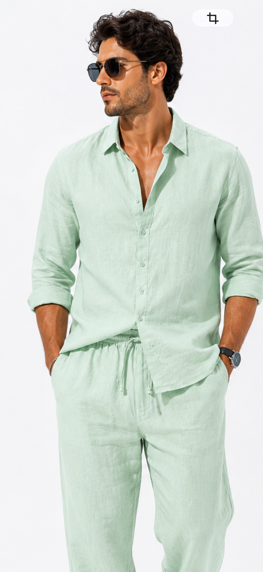 Camisa Manga Larga Verde Menta para Hombre
