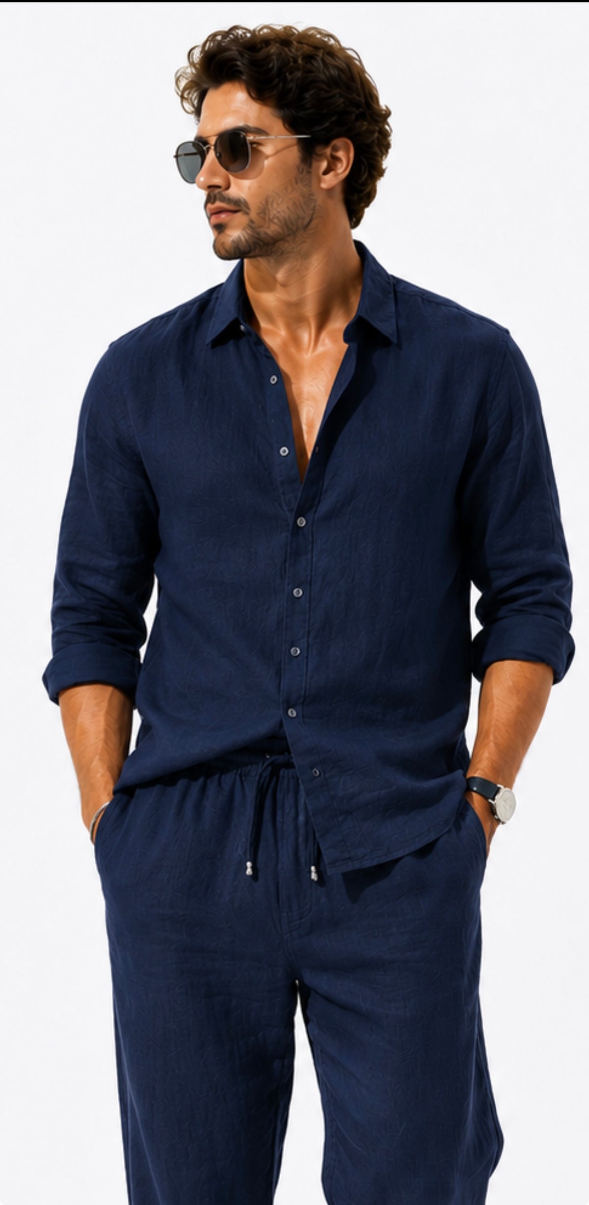 Camisa Azul Marino Manga Larga para Hombre | Arder RD