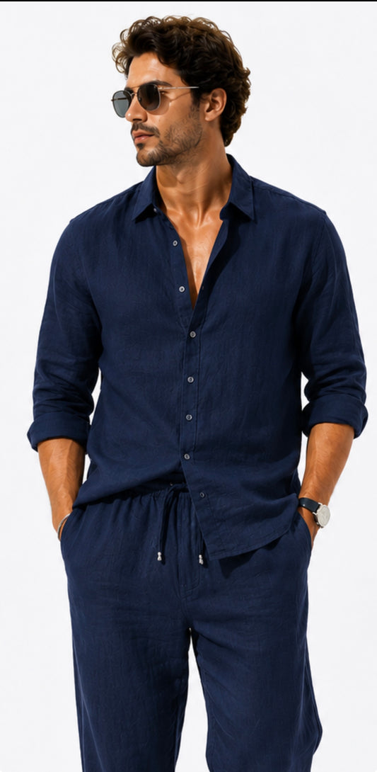 Camisa Azul Marino Manga Larga para Hombre | Arder RD