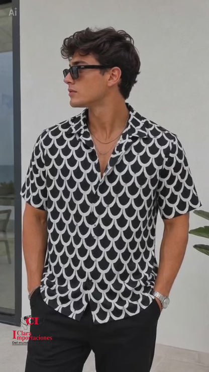 Camisa Hombre Negra y Blanca con Estampado Geométrico | ARDER