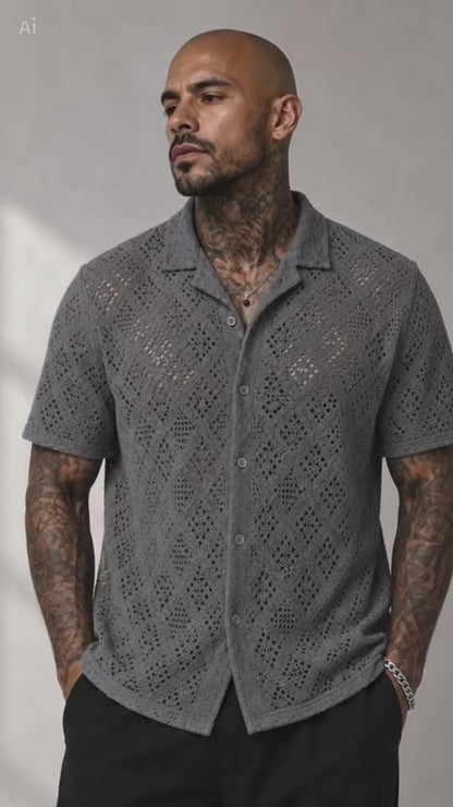 Camisa Crochet Gris Oscuro para Hombre | Tejido Premium ARDER República Dominicana